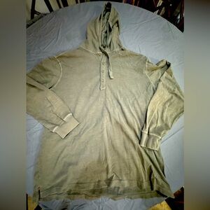 Jachs brand cotton Henley hoodie in an earthy brownish green color